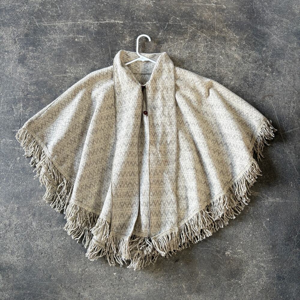 Confecciones Artilana Wool Button Front Cape Womens Tan Woven Poncho